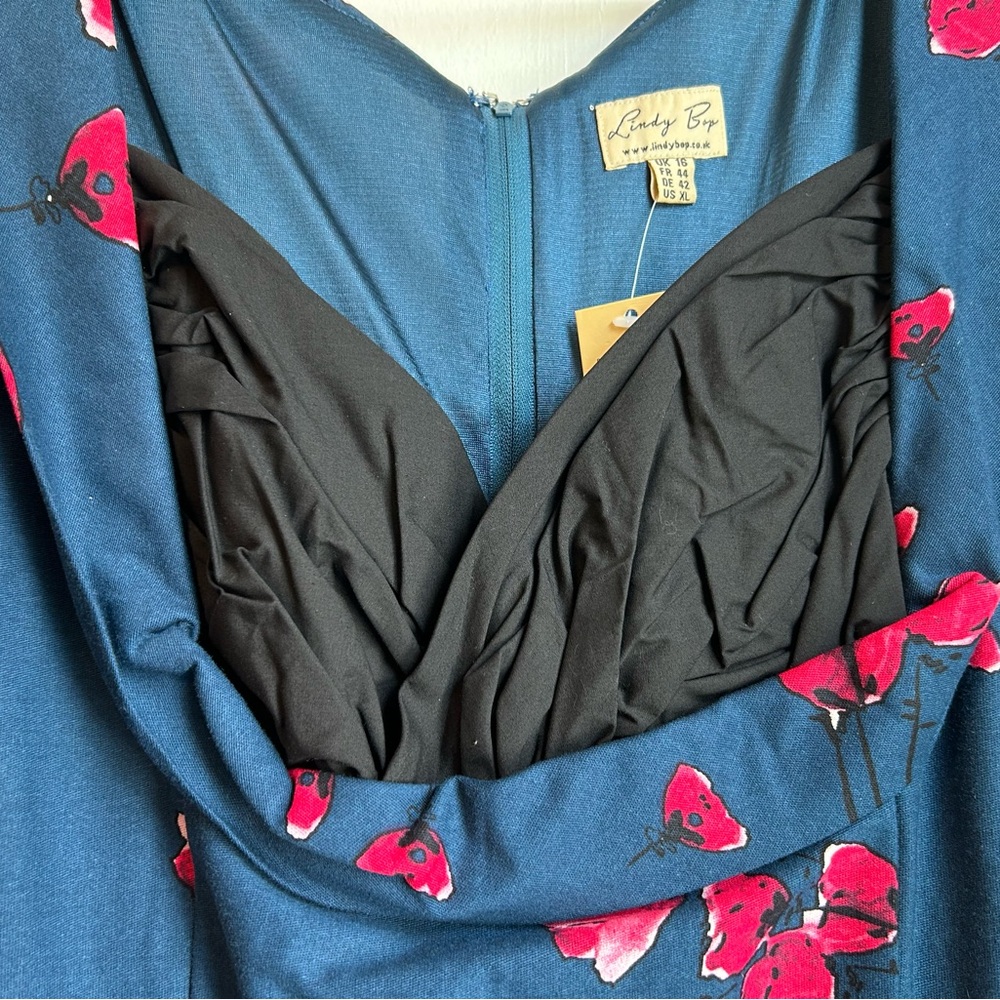 Lindy Bop Vanessa Navy and Pink Floral Midi Dress - Picture 4 of 9